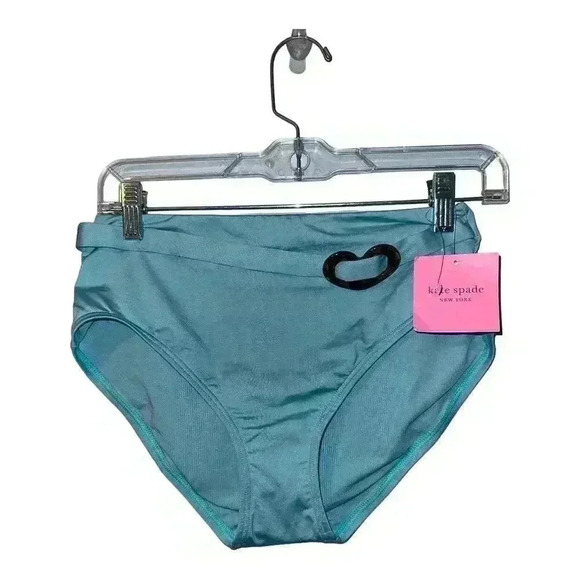 Kate Spade Blue Heart Buckle High Waist Bikini Bottom, Small - Picture 2 of 8
